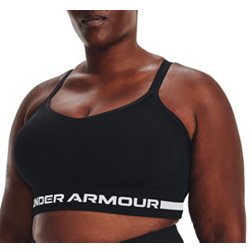 Shop Under Armour Women's Armour Mid Keyhole Sports Bra -  Black/Black/Metallic Silver - Dick Smith