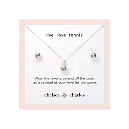 Chelsea Charles Girls Tennis Ball Charm Necklace and Earrings Gift Set