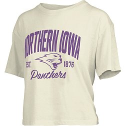 Pressbox Women's Northern Iowa Panthers  White Knobie Crop T-Shirt