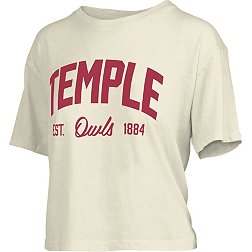Pressbox Women's Temple Owls White Knobie Crop T-Shirt