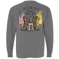 Southern Fried Cotton Pups and Flags Long Sleeve Graphic T Shirt