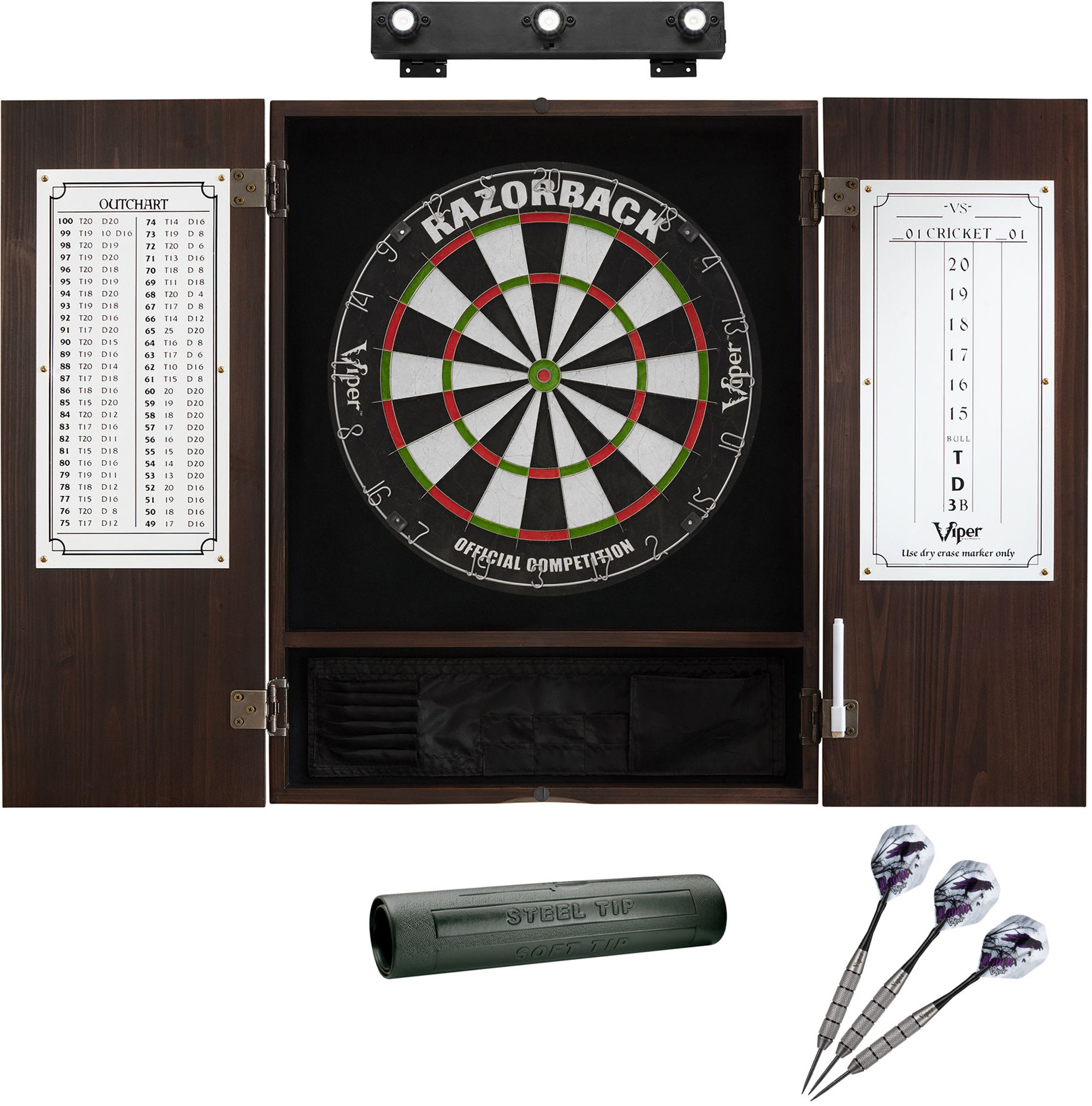 Viper Razorback Sisal Dartboard Bundle With Metropolitan Espresso Cabinet