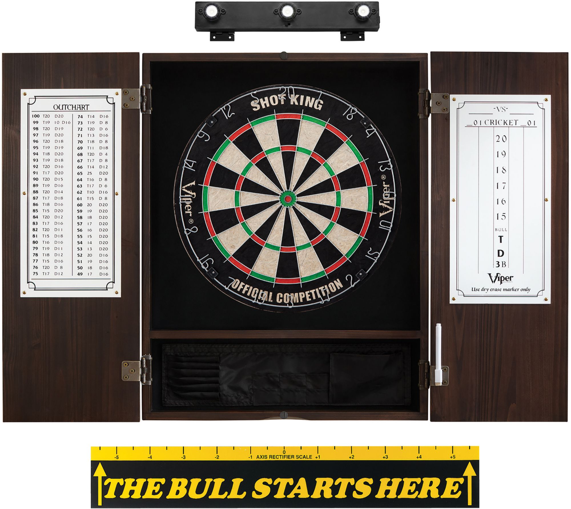 Viper Shot King Sisal Dartboard, Cabinet, and Accessory Bundle