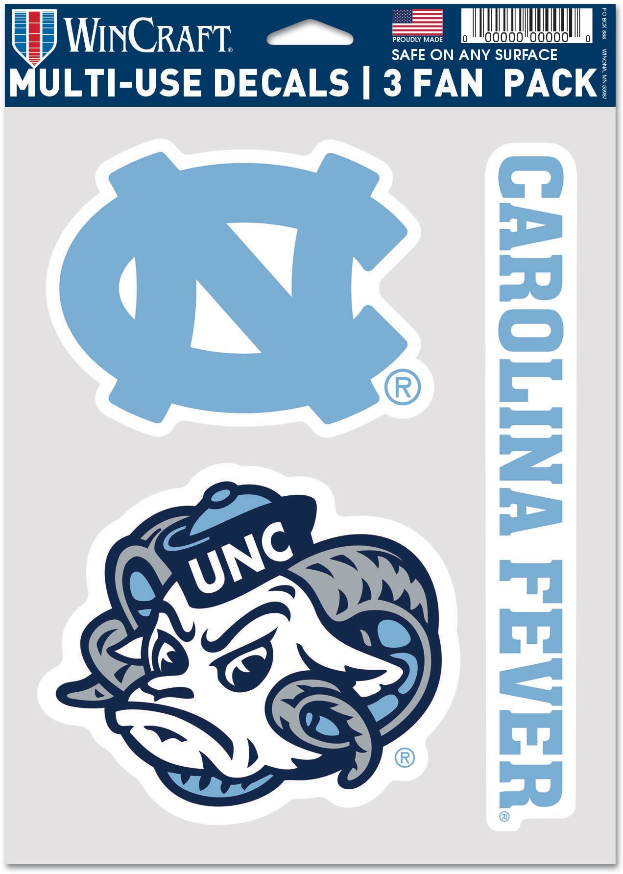 WinCraft North Carolina Tar Heels 3 Pack Fan Decal