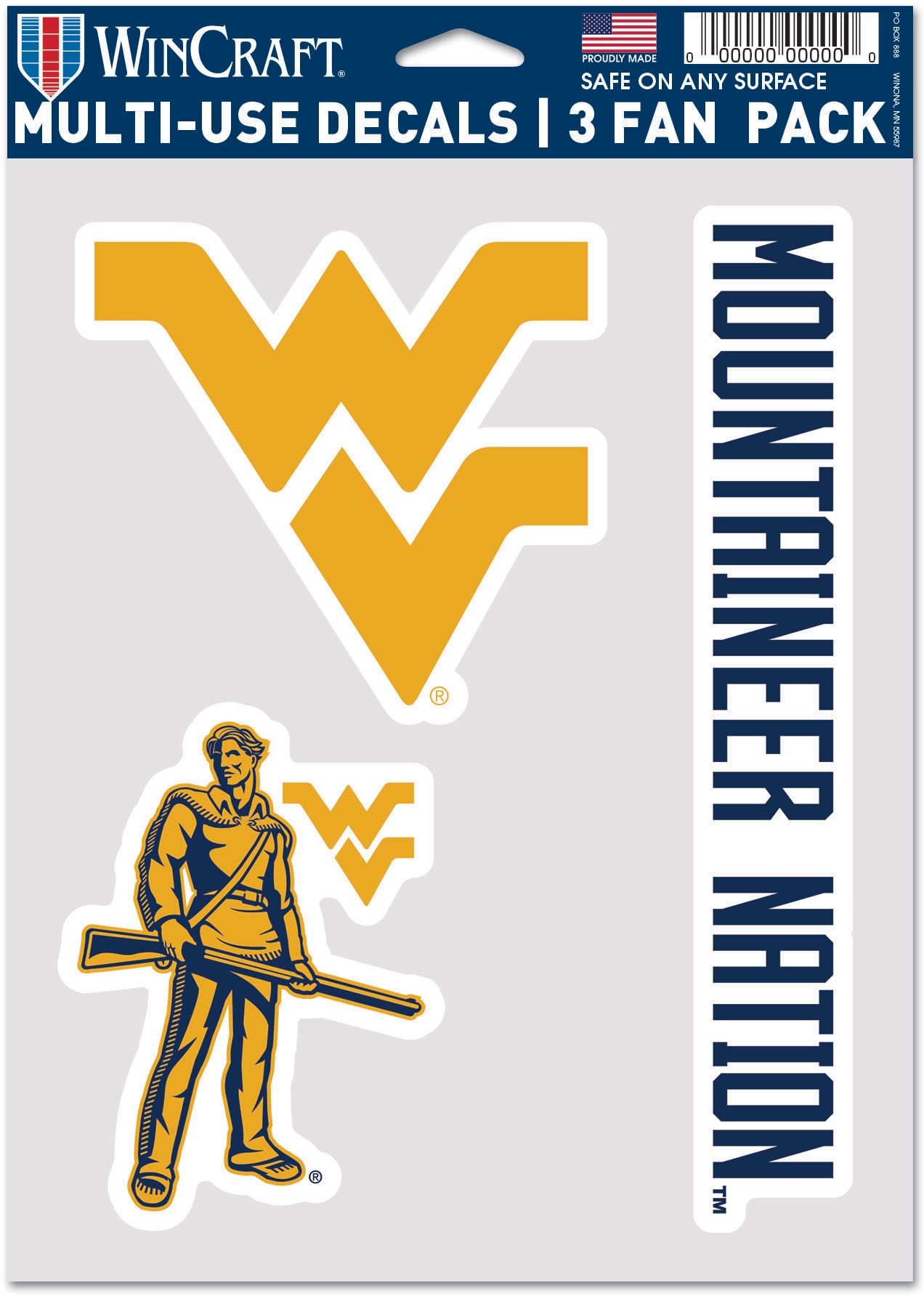 WinCraft West Virginia Mountaineers 3 Pack Fan Decal