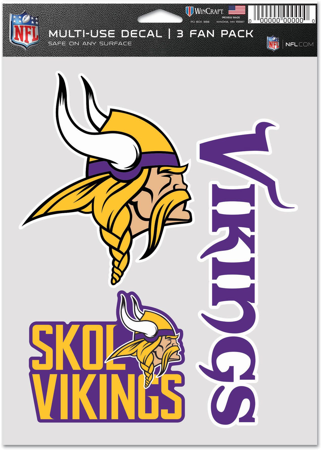 WinCraft Minnesota Vikings 3-Pack Fan Decal