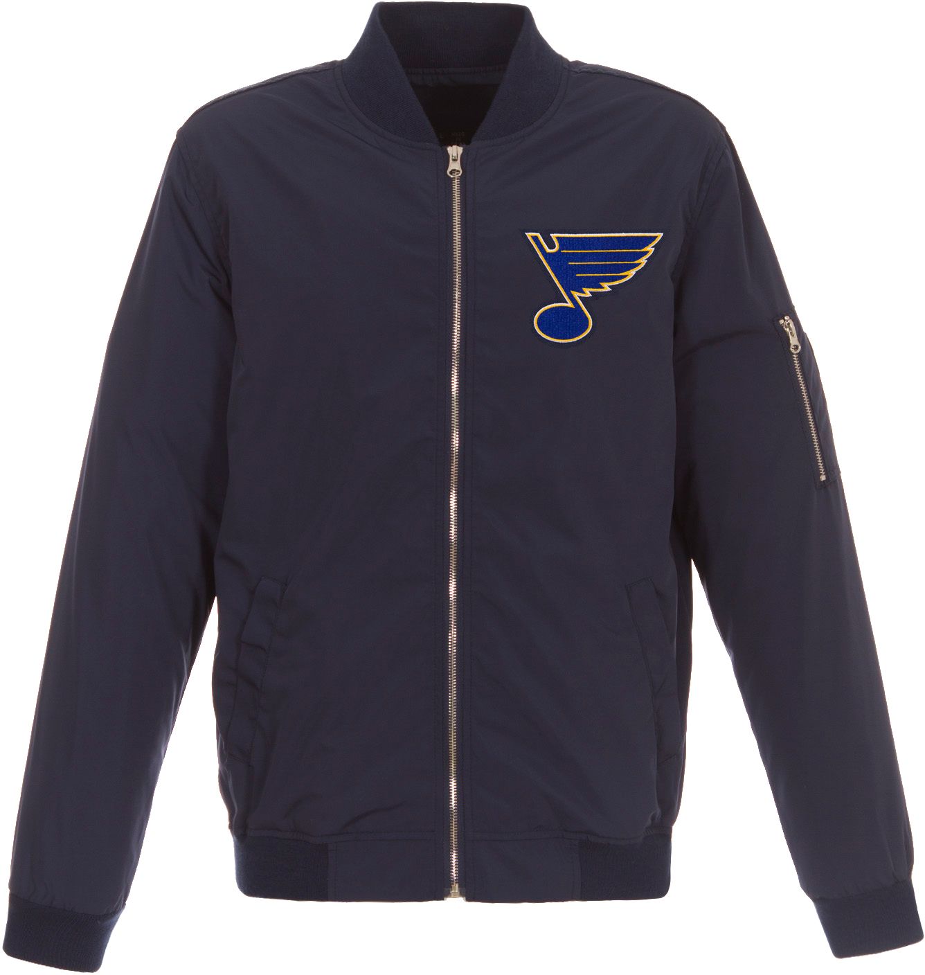 JH Design Adult St. Louis Blues Logo Full-Zip Bomber Black Nylon Jacket