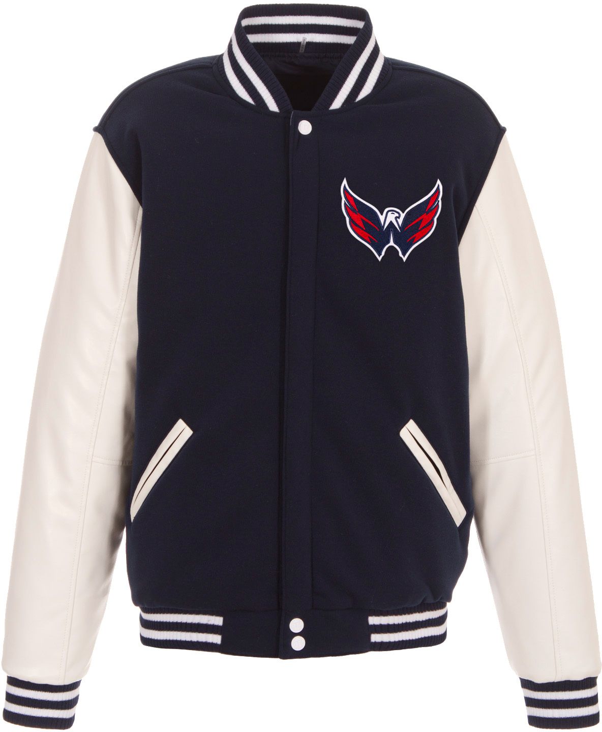 JH Design Washington Capitals Varsity Navy Reversible Wool Jacket