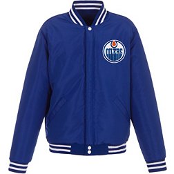 JH Design Edmonton Oilers Varsity Blue Reversible Wool Jacket