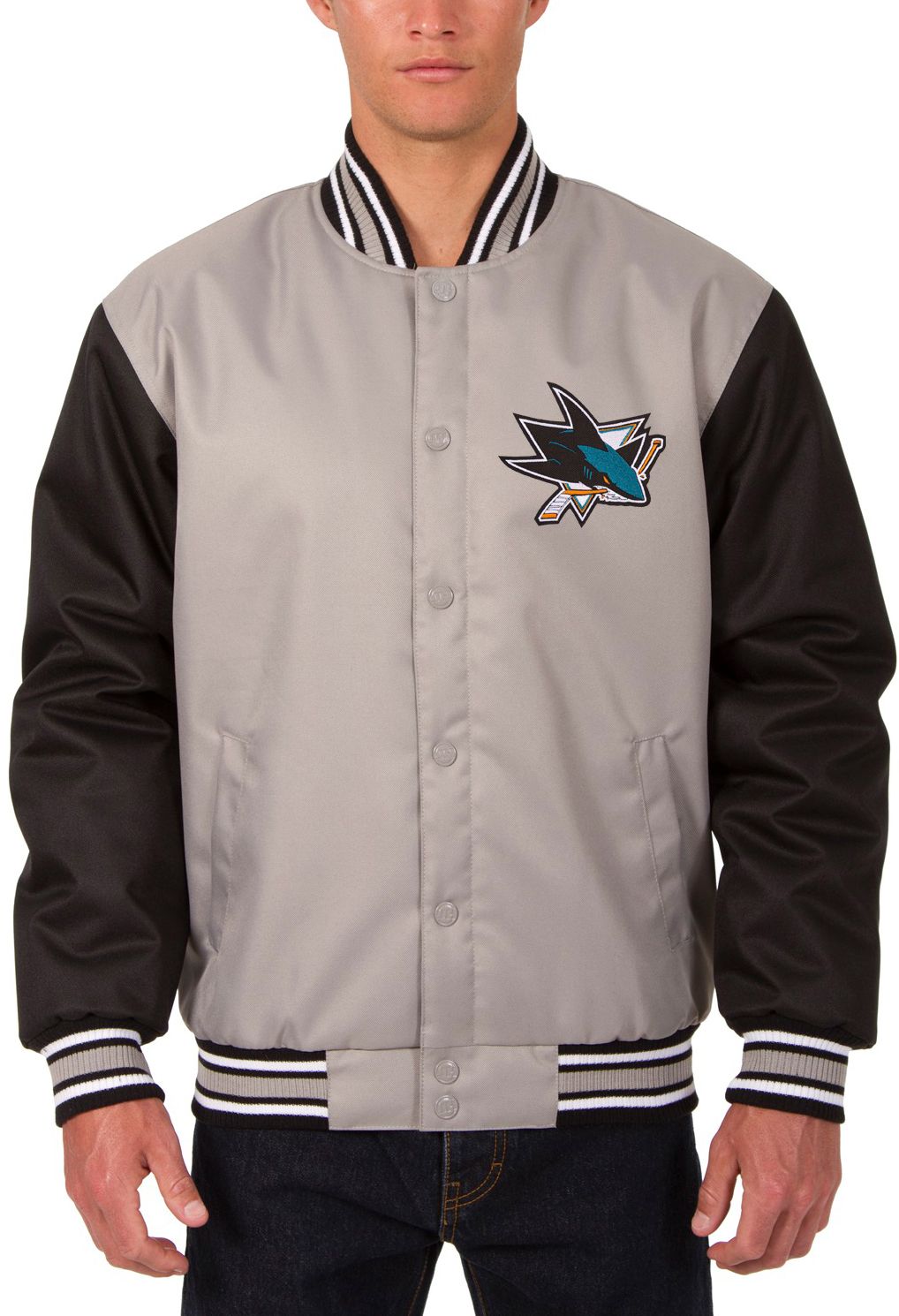 JH Design San Jose Sharks Grey Polyester Twill Jacket