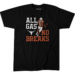 BreakingT Texas Longhorns Black All Gas, No Breaks Bijan Robinson Football T-Shirt