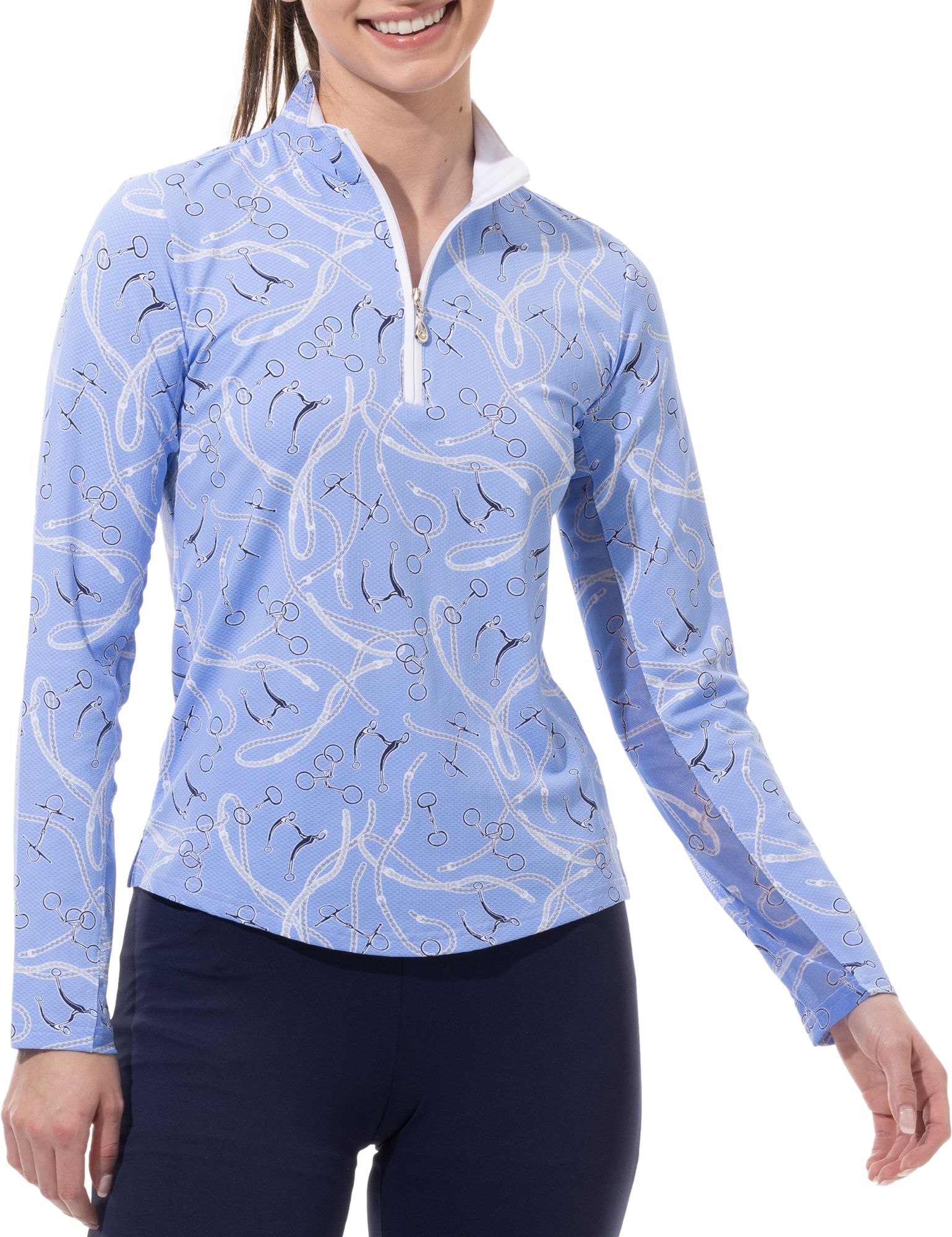 SanSoleil Women's Long Sleeve Printed Mock Neck Shirt