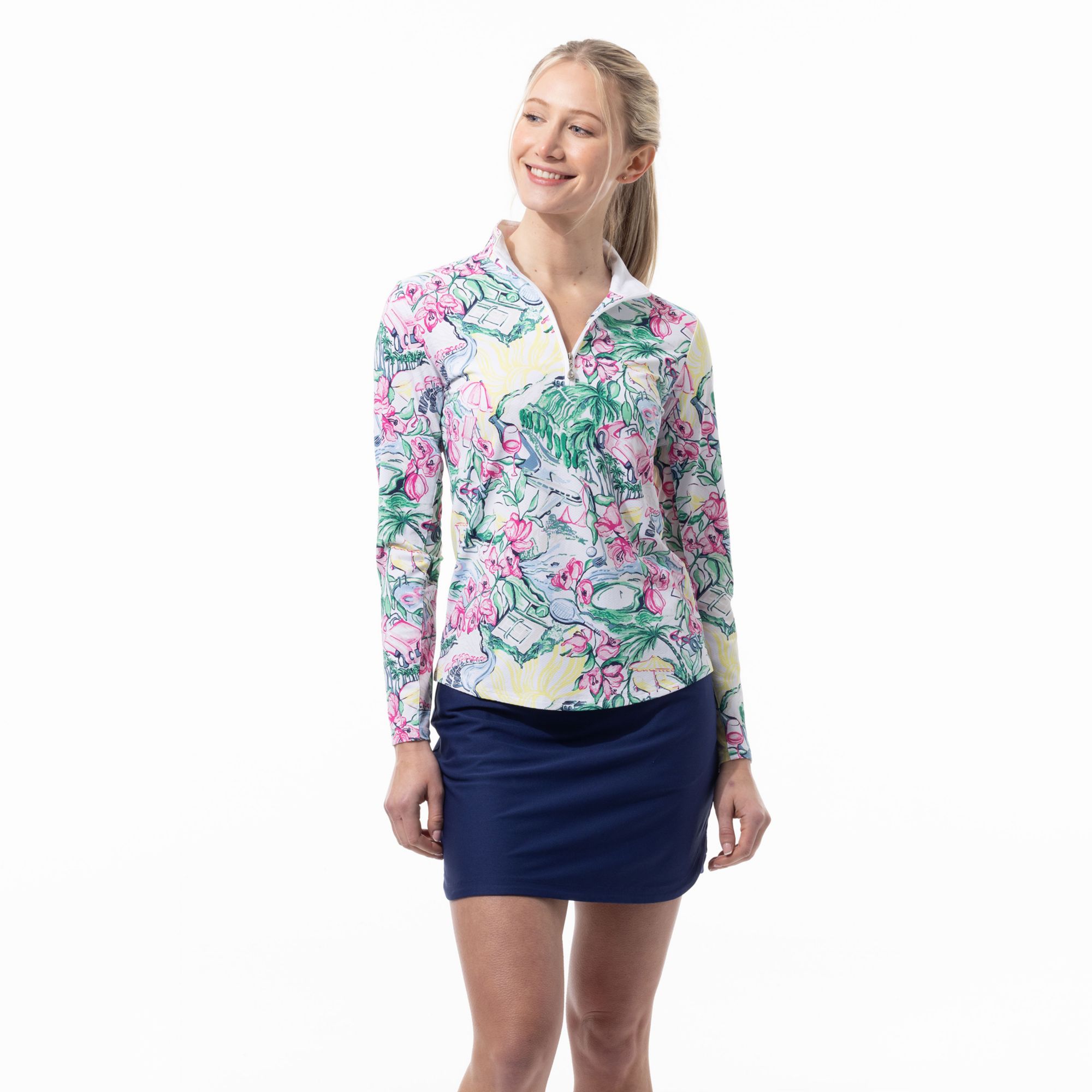 SanSoleil Women's SolTek LUX Long Sleeve Printed Mock Neck Shirt