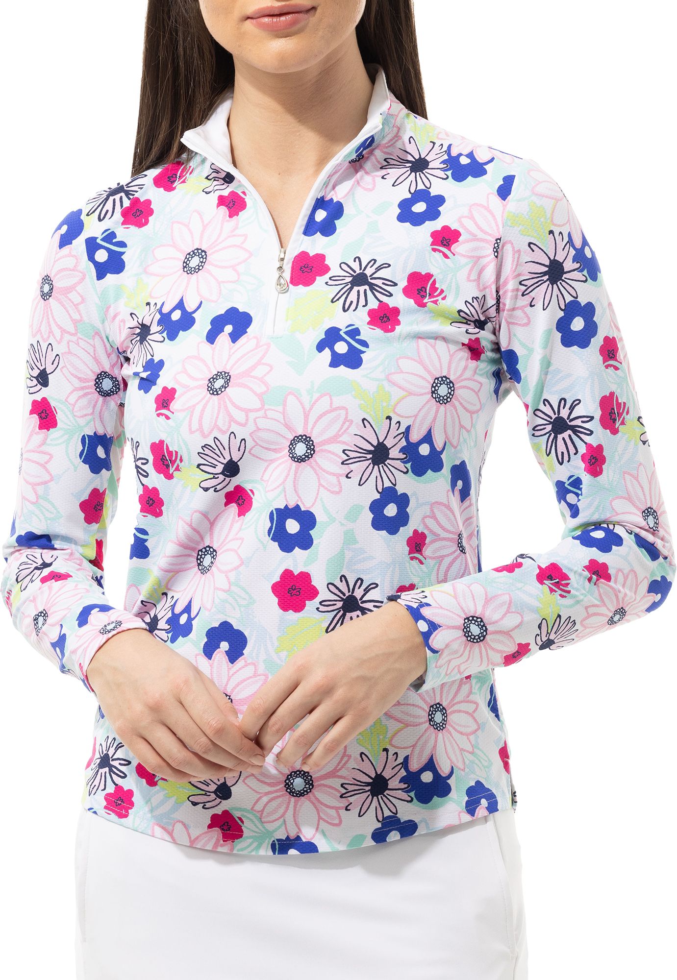 SanSoleil Women's Long Sleeve Printed Mock Neck Shirt