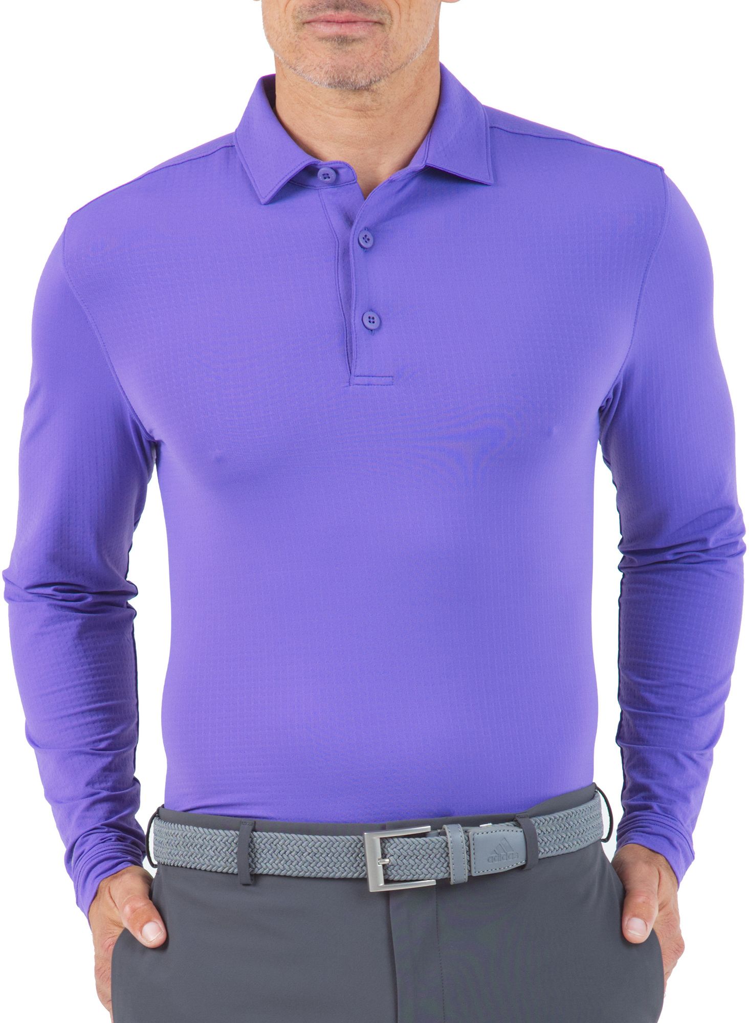 IBKUL Men's Solid Modern Fit Long Sleeve Golf Polo - Purple