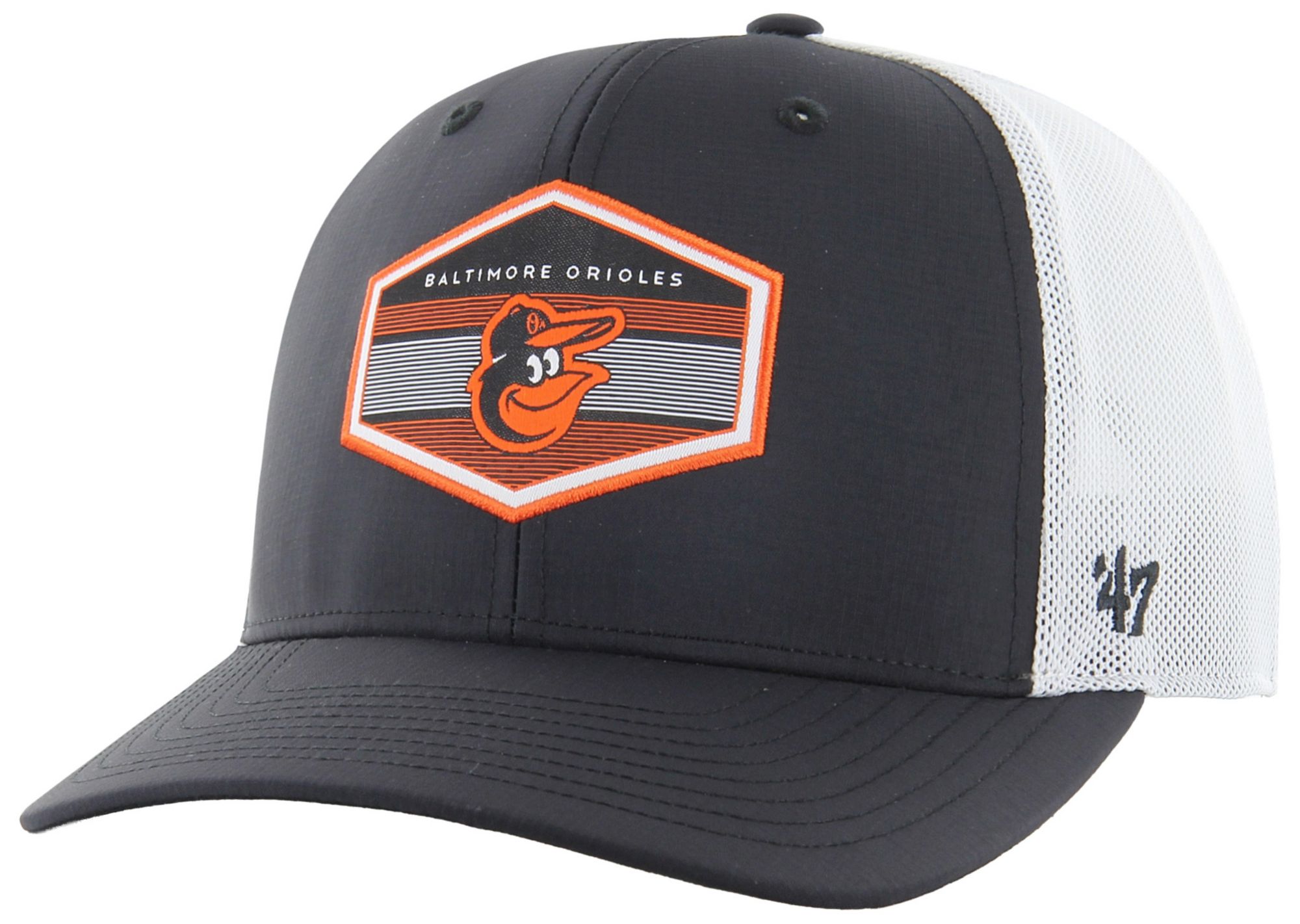 '47 Adult Baltimore Orioles Black Burgess Adjustable Trucker Hat