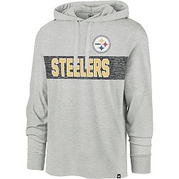 '47 Men's Pittsburgh Steelers Grey Franklin Long Sleeve Hooded T-Shirt