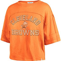 '47 Women's Cleveland Browns Orange Half-Moon Crop T-Shirt