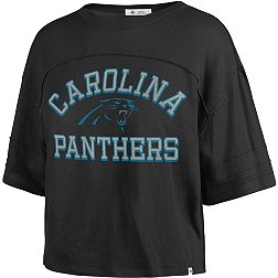 '47 Women's Carolina Panthers Black Half-Moon Crop T-Shirt