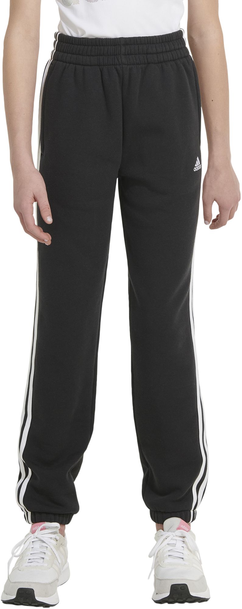 adidas Girls' Elastic Waistband 3-Stripe Cotton Fleece Joggers