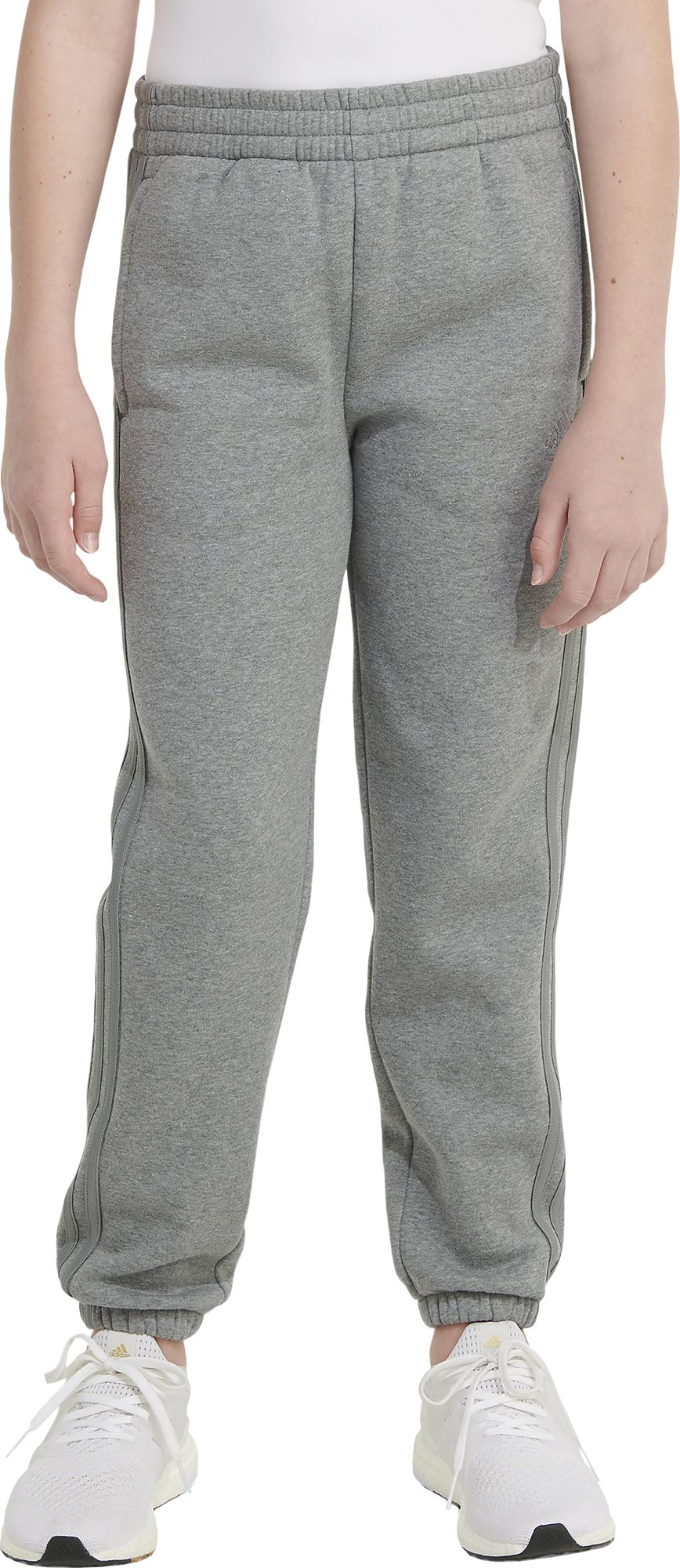 adidas Girls' Elastic Waistband 3-Stripe Cotton Fleece Joggers
