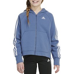adidas Girls' Zip-Front Essential 3-Stripe Hooded Fleece Jacket