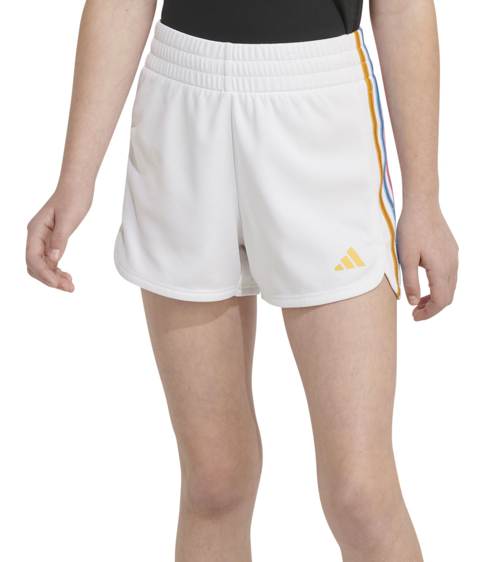 adidas Girls' Elastic Waistband Gradient 3-Stripe Pacer Mesh Shorts