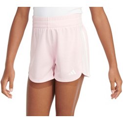 adidas Girls' Elastic Waistband 3-Stripe Pacer Mesh Shorts