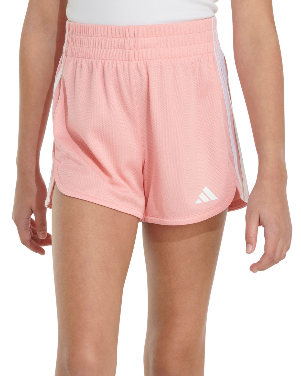 adidas Girls' Elastic Waistband 3-Stripe Pacer Mesh Shorts
