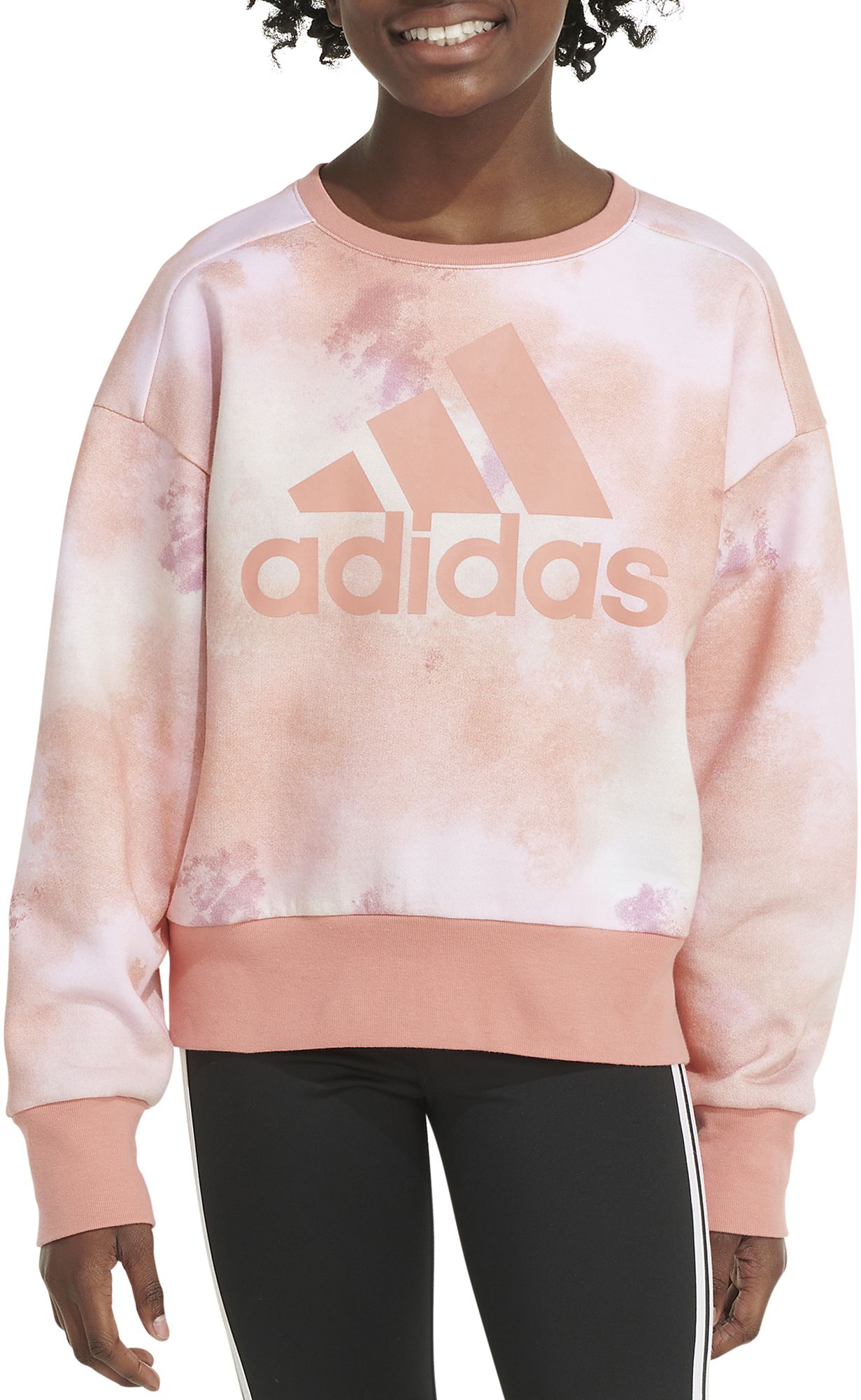adidas Girls' Printed Crewneck Fleece Pullover