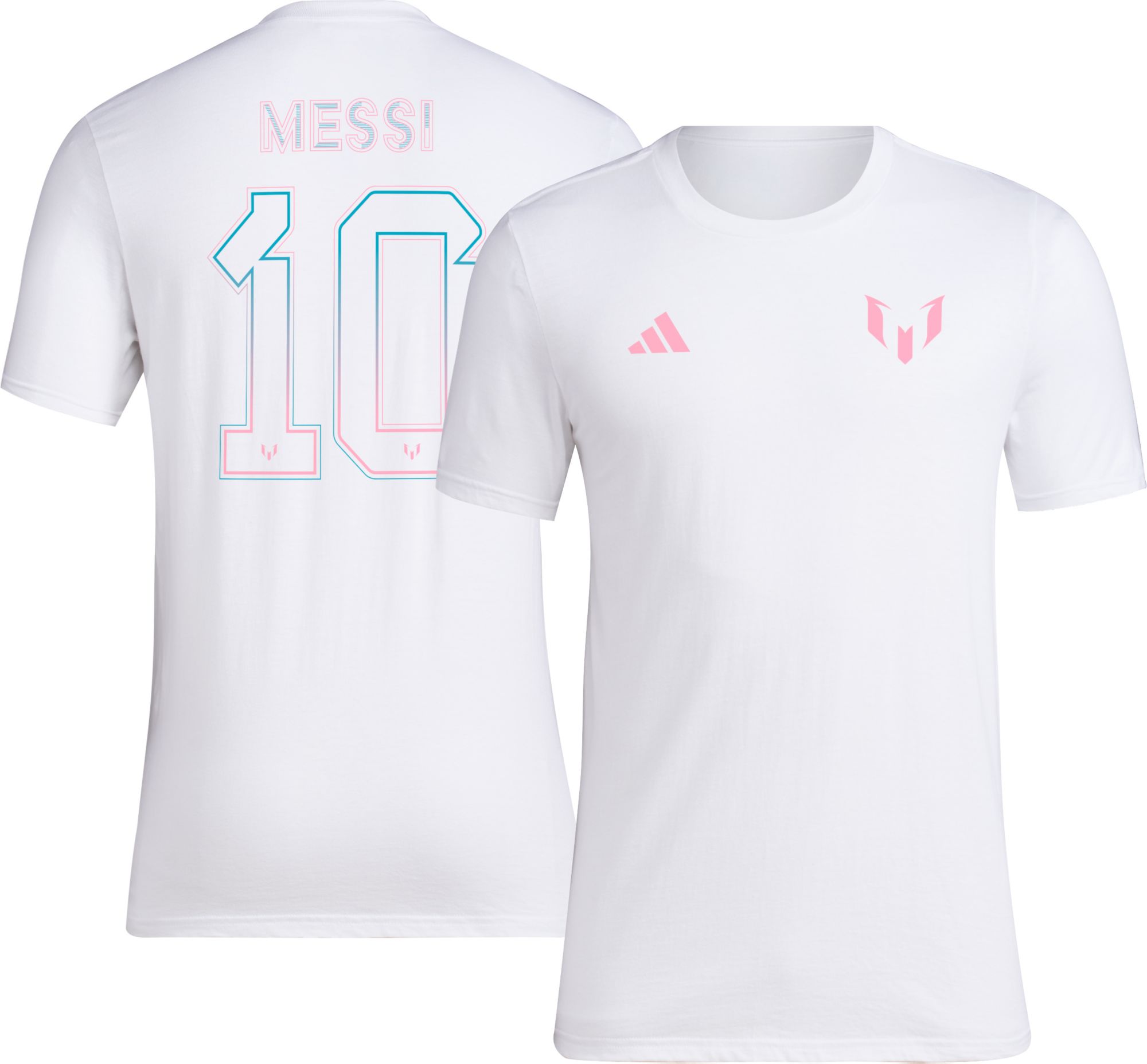 adidas Adult Miami Messi LM #10 White Name and Number T-Shirt