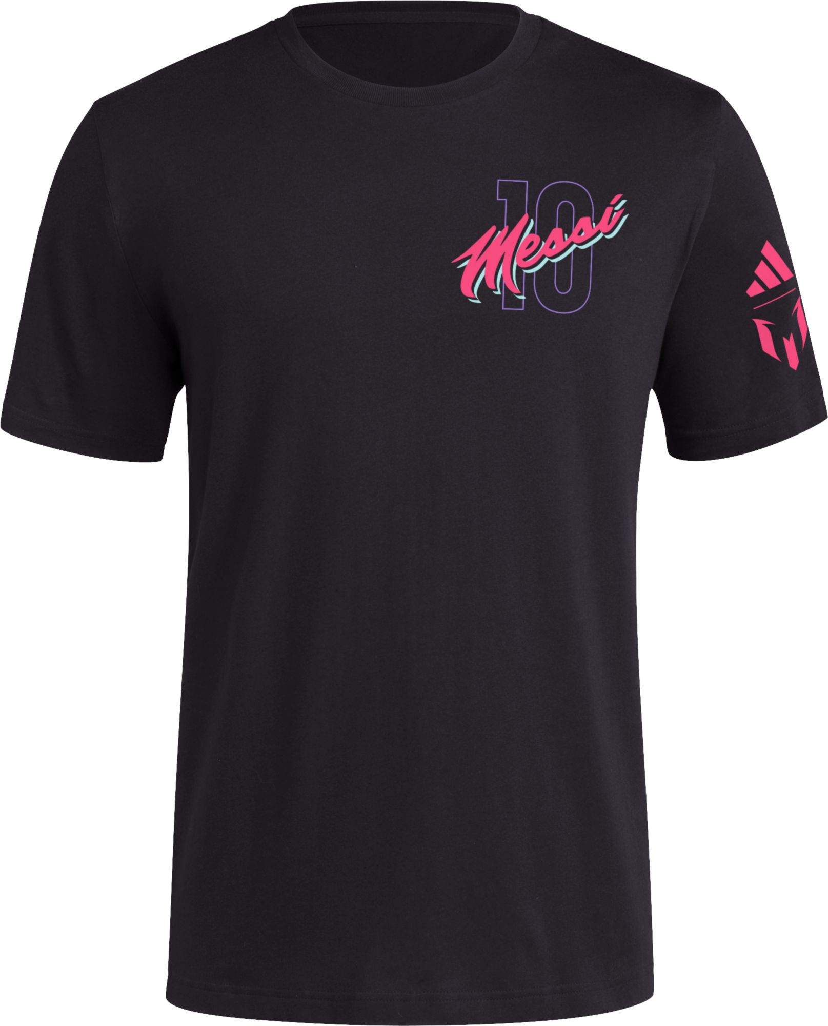 adidas Adult Miami Messi #10 Sleeve Black T-Shirt