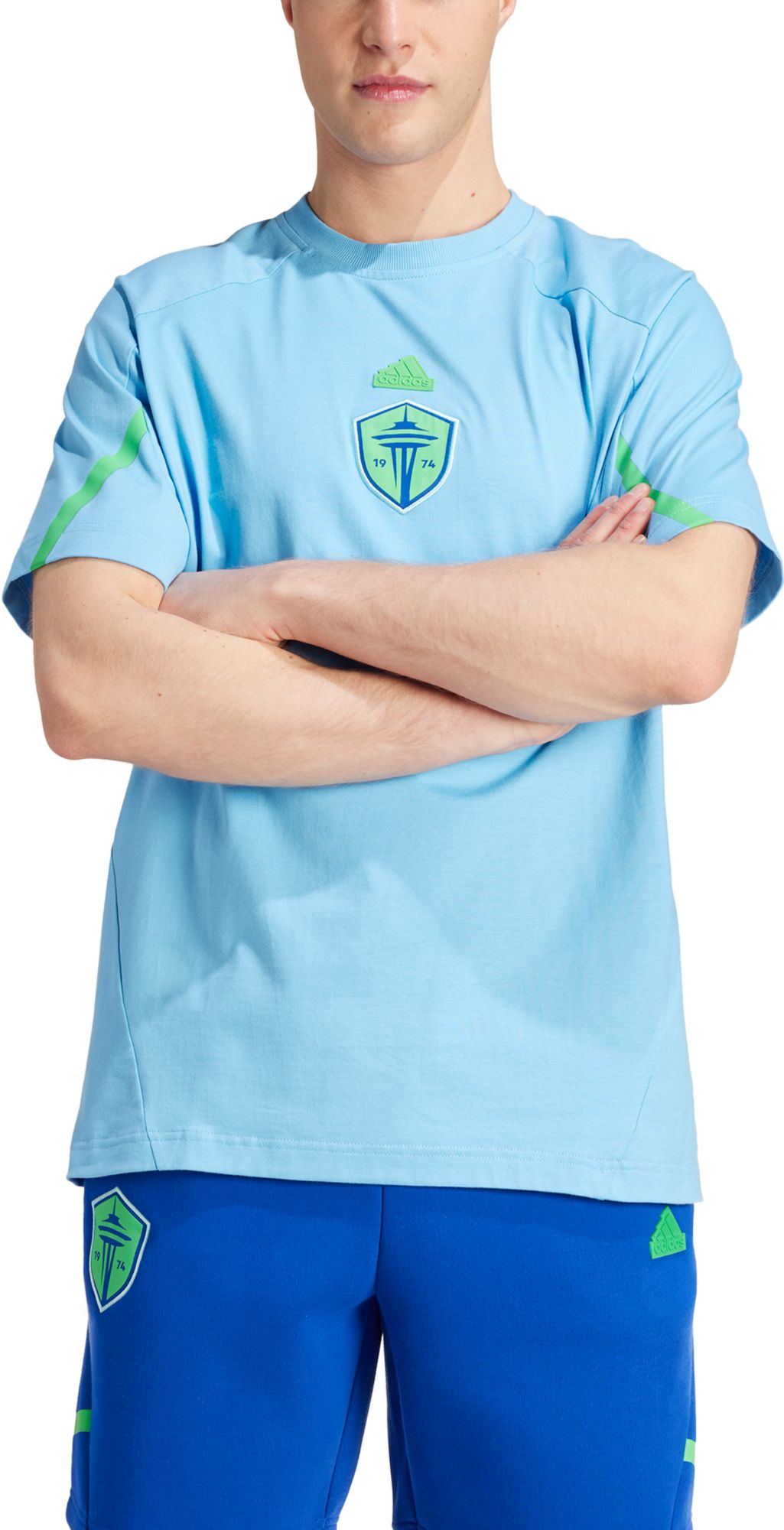 adidas Adult Seattle Sounders 2024 Travel Blue T-Shirt