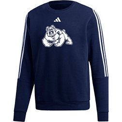 adidas Men's Fresno State Bulldogs Blue 3-Stripe Crew Pullover Sweatshirt