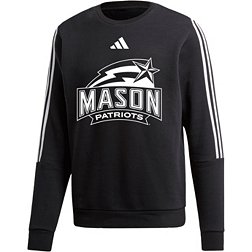 adidas Men's George Mason Patriots Black 3-Stripe Crew Pullover Sweatshirt