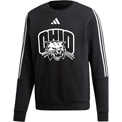 adidas Men's Ohio Bobcats Black 3-Stripe Crew Pullover Sweatshirt
