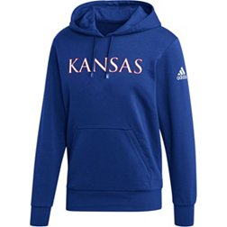 adidas Men's Kansas Jayhawks Blue Wordmark Pullover Fleece Hoodie