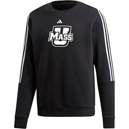 adidas Men's UMass Minutemen Black 3-Stripe Crew Pullover Sweatshirt