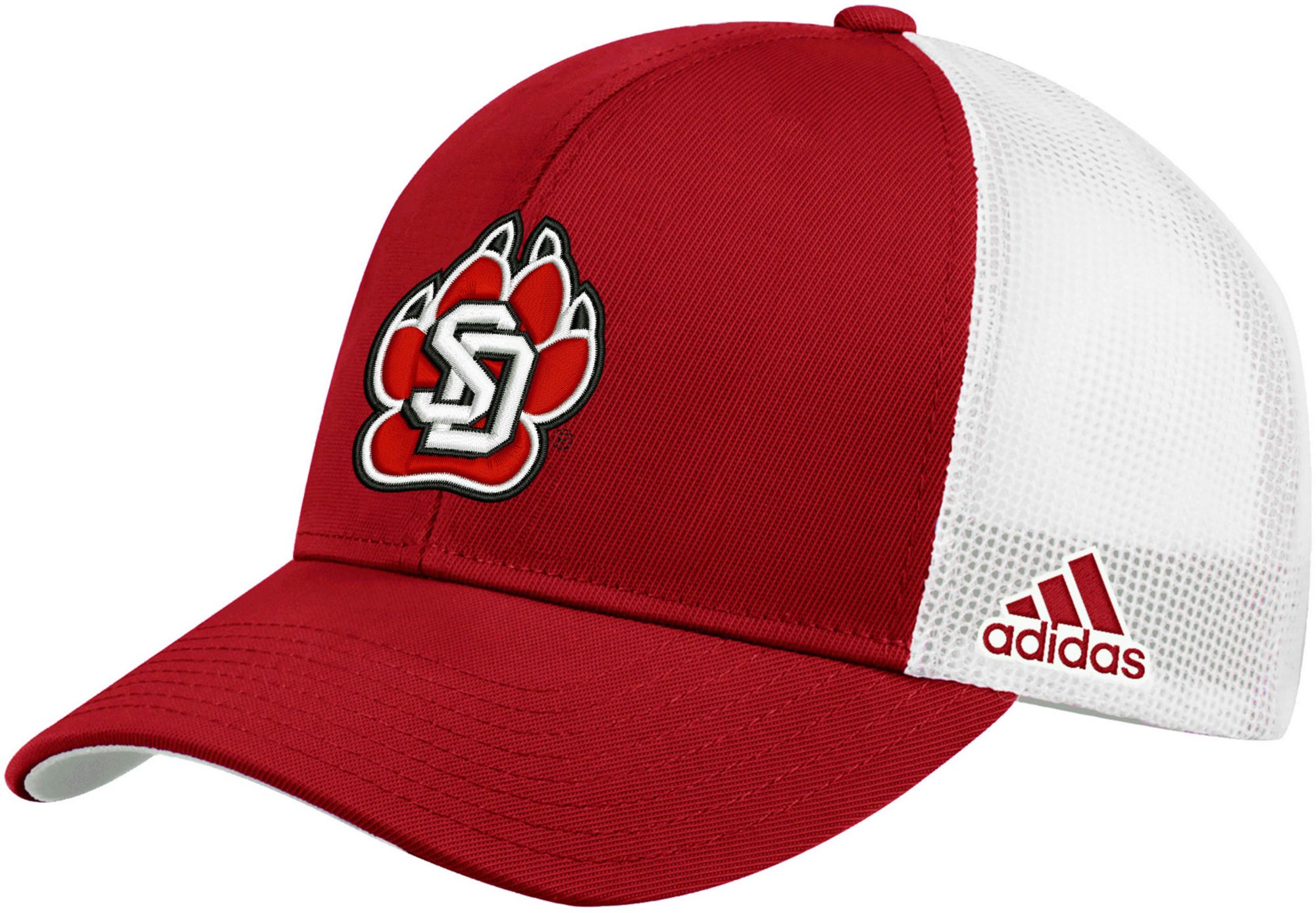 adidas Men's South Dakota Coyotes Red Structured Adjustable Trucker Hat