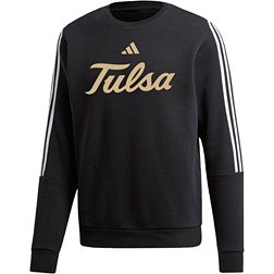 adidas Men's Tulsa Golden Hurricane Black 3-Stripe Crew Pullover Sweatshirt