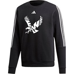 adidas Men's Eastern Washington Eagles Black 3-Stripe Crew Pullover Sweatshirt