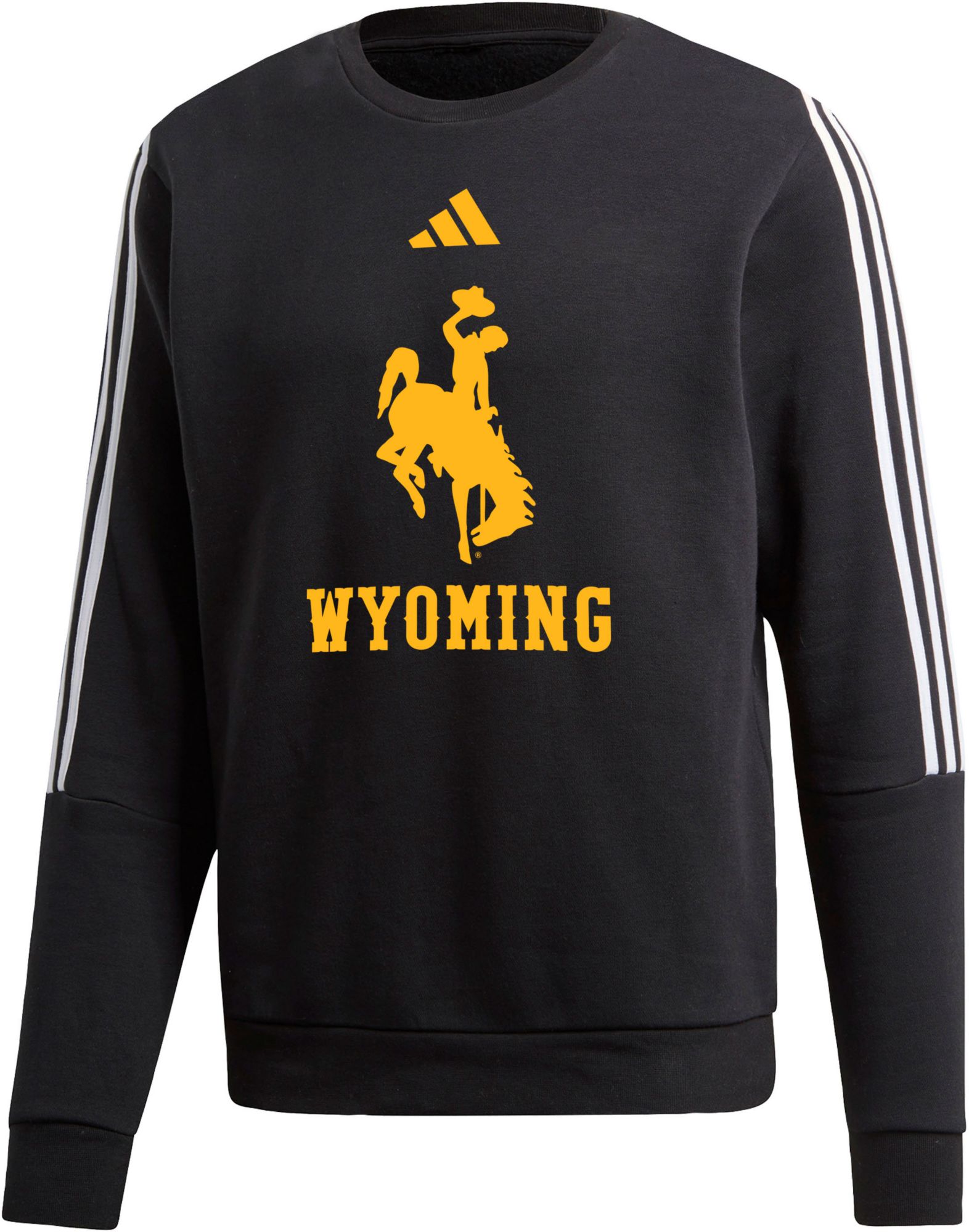 adidas Men's Wyoming Cowboys Black 3-Stripe Crew Pullover Sweatshirt