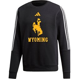 adidas Men's Wyoming Cowboys Black 3-Stripe Crew Pullover Sweatshirt