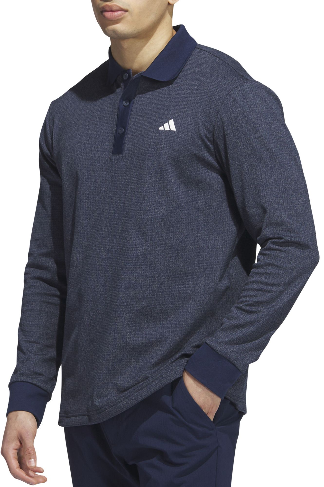 adidas Men's Essentials Heathered Long Sleeve Golf Polo