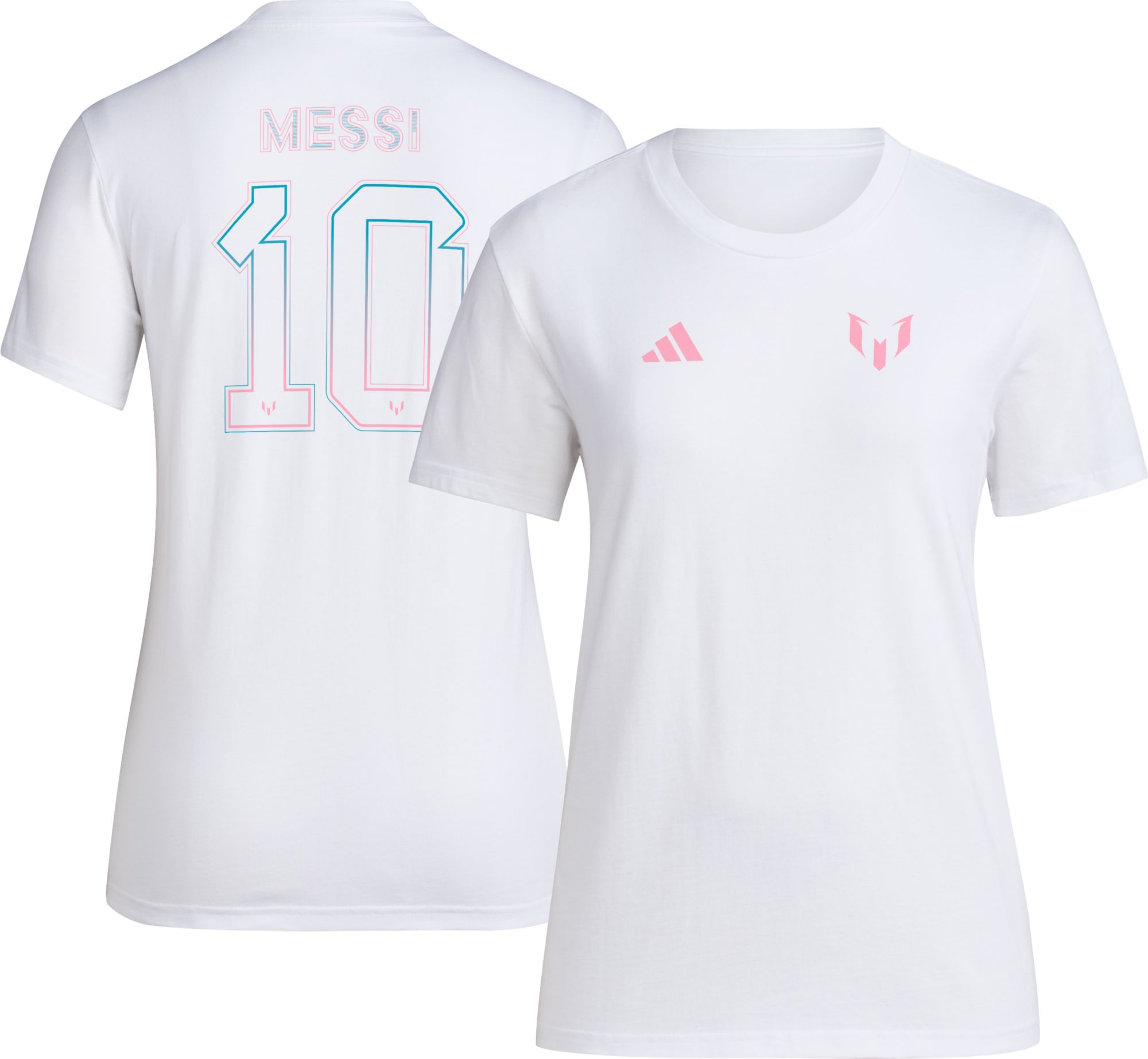 adidas Women's Miami Messi LM #10 White Name and Number T-Shirt