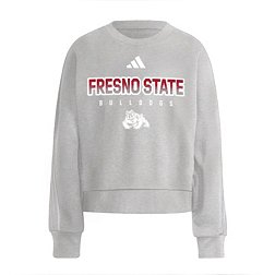 adidas Women's Fresno State Bulldogs Grey 3-Stripe Crew Pullover Sweatshirt