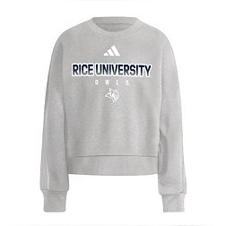 adidas Women's Rice Owls Grey 3-Stripe Crew Pullover Sweatshirt
