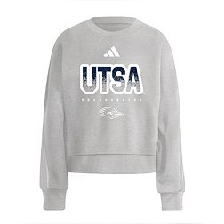 adidas Women's UT San Antonio Roadrunners Grey 3-Stripe Crew Pullover Sweatshirt
