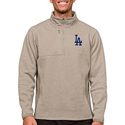 Antigua Men's Los Angeles Dodgers Oatmeal 1/4 Zip Course Pullover