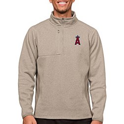 Antigua Men's Los Angeles Angels Oatmeal 1/4 Zip Course Pullover